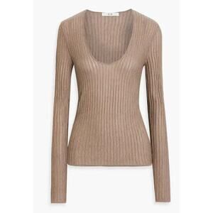 CO Ribbed Essentials 100% Cashmere Sweater Women Med Taupe Brown Knit Pullover